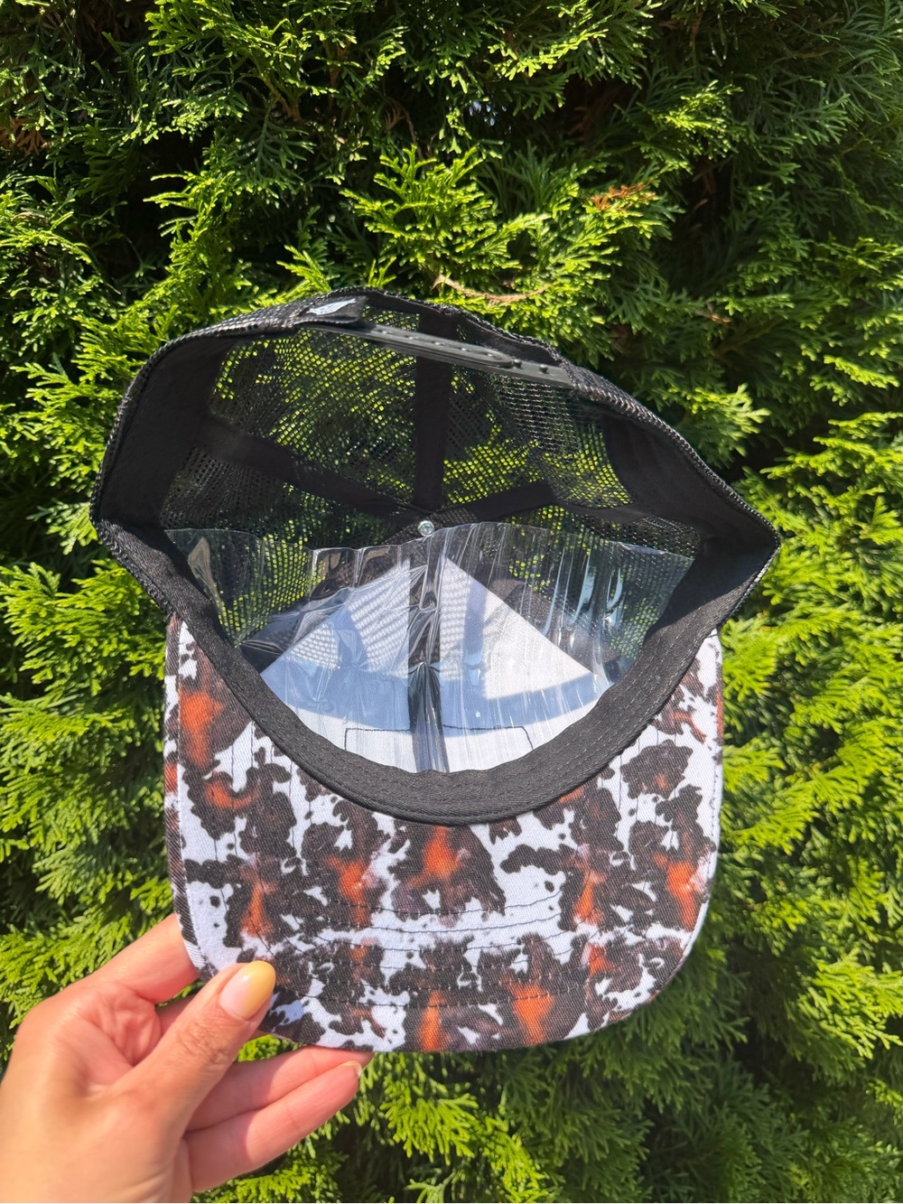 Cowhide Print Trucker Cap with Leather Highland Cow Patch - Black & Brown - Picture 8 of 8